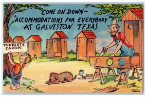 c1940 Come Down Accommodations Everybody Tourist Cabins Galveston Texas Postcard