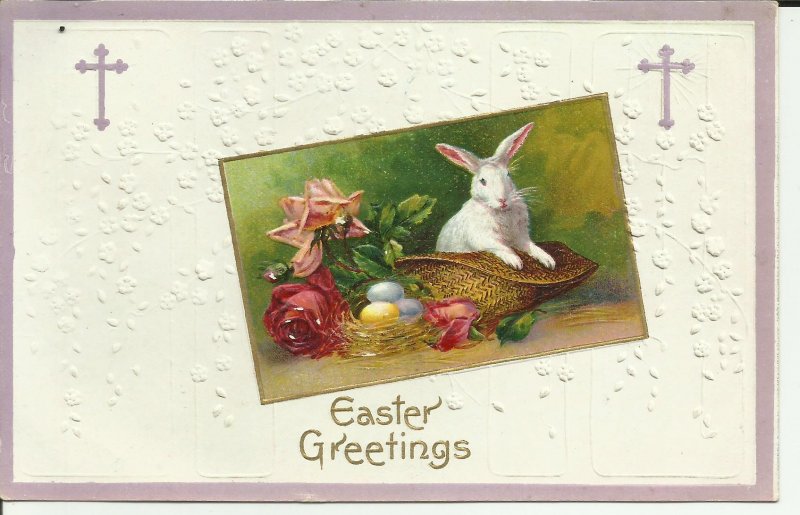 Easter Greetings Bunny in a Basket  Embossed