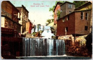 VINTAGE POSTCARD THE UPPER AND LOWER FALLS AT BRANDON VERMONT MAILED 1907