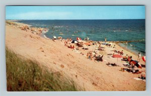 Cape Cod MA, West Dennis Municipal Beach Swimming Chrome Massachusetts Postcard
