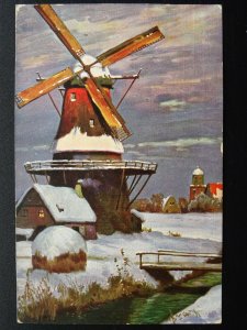 Netherlands Dutch WINTER SCENE OLD WINDMILL Old Postcard by Raphael Tuck 6672