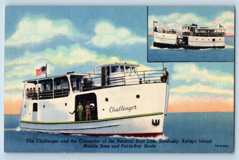 1953 Challenger Commuter Neuman Boat Line Service Ferries Sandusky Ohio Postcard