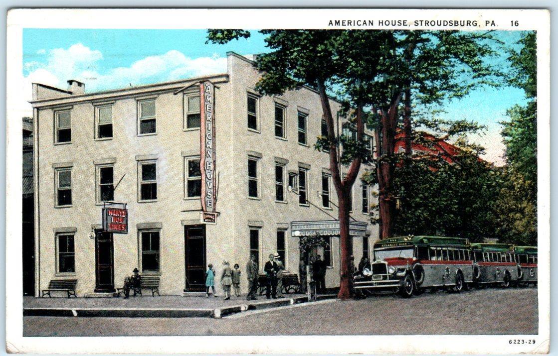 STROUDSBURG, Pennsylvania PA AMERICAN HOUSE Busses 1933 Postcard