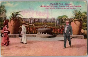 Garden with Pagola, Garden Hall, Fountain Humboldt Park Chicago IL Postcard V31