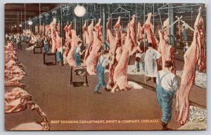Chicago Illinois~Swift Company~Beef Dressing Dept Interior~Cows~Linen Postcard