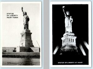 2 RPPC Postcards STATUE OF LIBERTY Day & Night Views New York NY