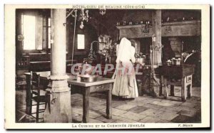 Postcard Old Kitchen Hotel Dieu in Beaune The kitchen and fireplace detached