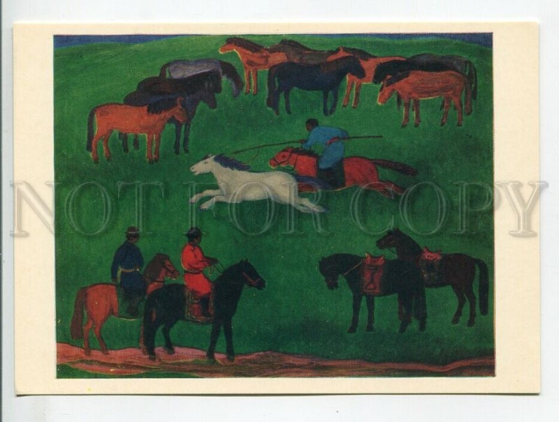 456360 USSR 1981 year painting Sakharovskaya Mongolia herder postcard