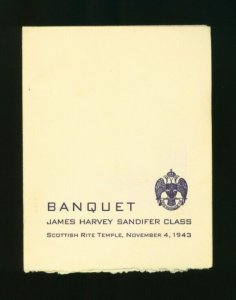 James Harvey Sandifer Class Scottish Rite Temple Vintage 1943 Banquet Program