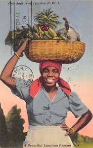 Beautiful Jamaican Peasant Girl Jamaica 1954 postal marking on front