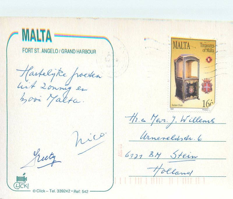 Postcard Malta fort st. angelo grand harbour boat port fortress castle ship