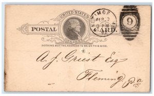 1892 Chas Hollander & Sons Baltimore MD AJ Griest Fleming PA Postal Card