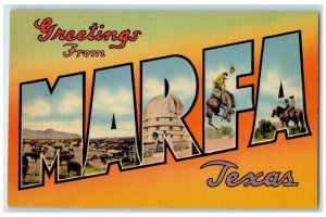 c1940 Greetings From Multiview Big Letters Marfa Texas Vintage Antique Postcard