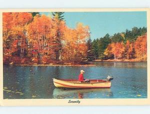 Pre-1980 FISHERMAN FISHING FROM OLD MOTOR BOAT Postmarked Little Rock AR hp5241