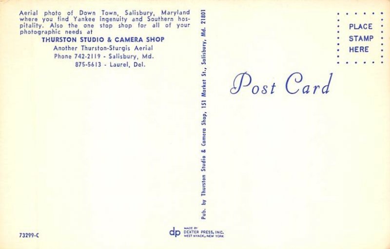 Thurston Studio, Camera Shop Salisbury, Maryland MD Postcards