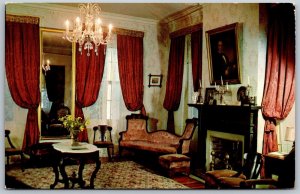 Vtg Greensboro Alabama AL Living Room Magnolia Grove Antebellum Home Postcard