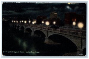 1913 St. Bridge Night Moon Exterior Building River Lake Waterloo Iowa Postcard