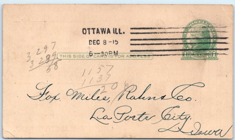 1915 Ottawa, IL King & Hamilton Company Invoice Receipt Form Postcard ILL A169