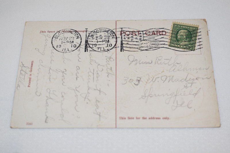 Thanksgiving Greetings Postcard US Flag Printed in Germany