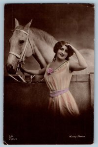 1918 Pretty Woman With Horse Trenton Ontario Canada RPPC Photo Antique Postcard