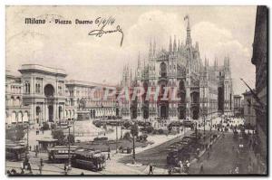 Old Postcard Milano Piazza Duomo Tramway