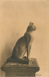 Postcard Egypt bronze statue of cat at Bruxelles museum