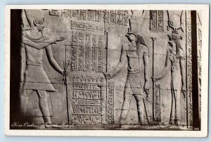 Egypt Postcard King Carved in Wall Temple Reliefs c1940's Unposted RPPC Photo