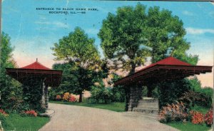 USA Entrance To Black Hawk Park Rockford Illinois Linen Postcard 08.10