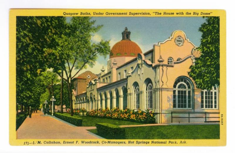 Quapaw Baths, Hot Springs National Park, Arkansas, unused linen PPC