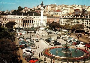 CONTINENTAL POSTCARD CENTRAL SQUARE FOUNTAINS & PALACE LISON PORTUGAL 1970's