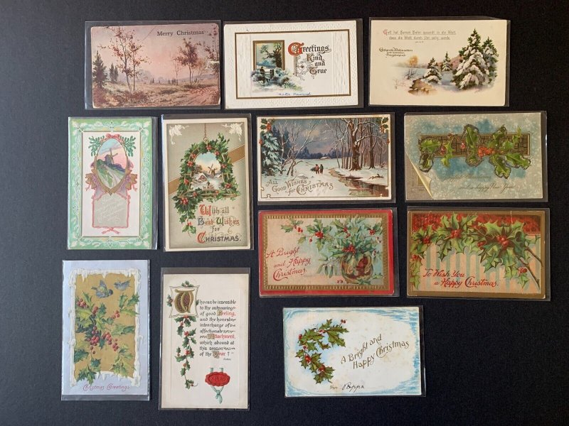 LOT - 12 Vintage Postcards - Holiday Christmas - Scenery Holly L2308141411 