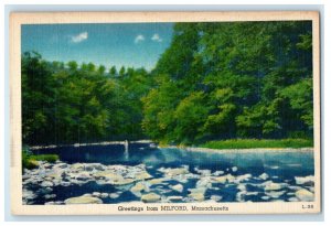 c1930s Greetings from Milford Massachusetts MA Vintage Unposted Postcard