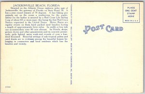 Jacksonville Beach Florida FL, Atlantic Ocean Shore Line North, Vintage Postcard