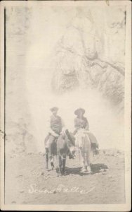 Colorado Springs CO Donkeys Tourists Seven Falls c1900s Real Photo Postcard