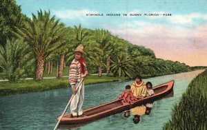 Native Americans  Sunny Canoe Hunt Fish Customs Florida Vintage Postcard c1930