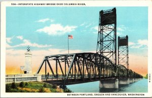 Interstate Highway Bridge Columbia River Portland Oregon Washington Postcard 