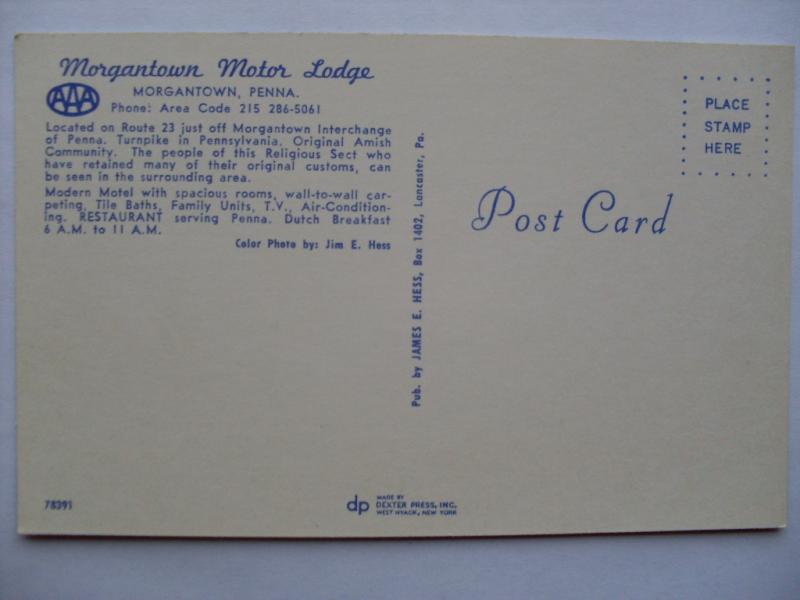 1960's Morgantown Restaurant & Motel Pennsylvania PA Postcard y5771-12