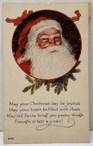 May Your Christmas day Be Joyous Santa Face 1920 Chambersburg Pa Postcard E7