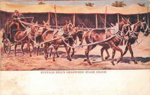 BUFFALO BILL ON DEADWOOD STAGE COACH HORSES POSTCARD (c. 1910)