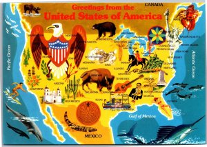 Postcard Map Souvenir Greetings from the United States of America