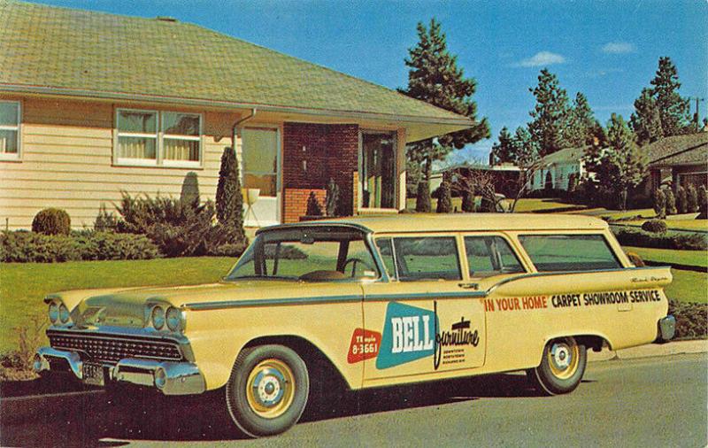 Spokane WA Ford Ranch Wagon Bell furniture Carpet Showroom Postcard