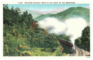 Southern Railway Train in the Heart of the Mountains Linen Postcard - Unused