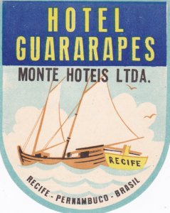 Brasil Pernambuco Recife Hotel Guararapes Vintage Luggage Label sk3096