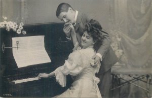 Piano music lesson romantic couple love idyll 1906 greetings postcard 