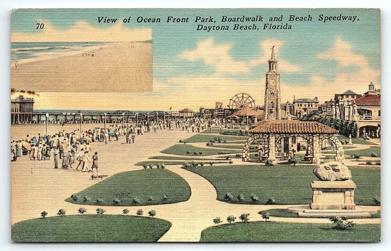 1940s DAYTONA BEACH FL OCEAN FRONT PARK AND BEACH SPEEDWAY POSTCARD P2407