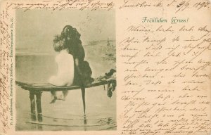 Greetings 1897 F. A. Ackermann artist postcard