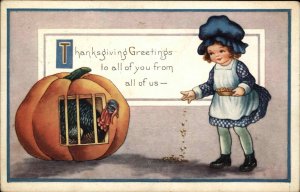 Whitney Thanksgiving Turkey in Giant Pumpkin Jail Fantasy Vintage Postcard