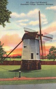 Vintage Postcard 1930's View of Cape Cod Windmill Greenfield Village Dearborn MI