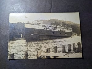 Mint USA Ship RPPC Postcard Steamship in River from Dock