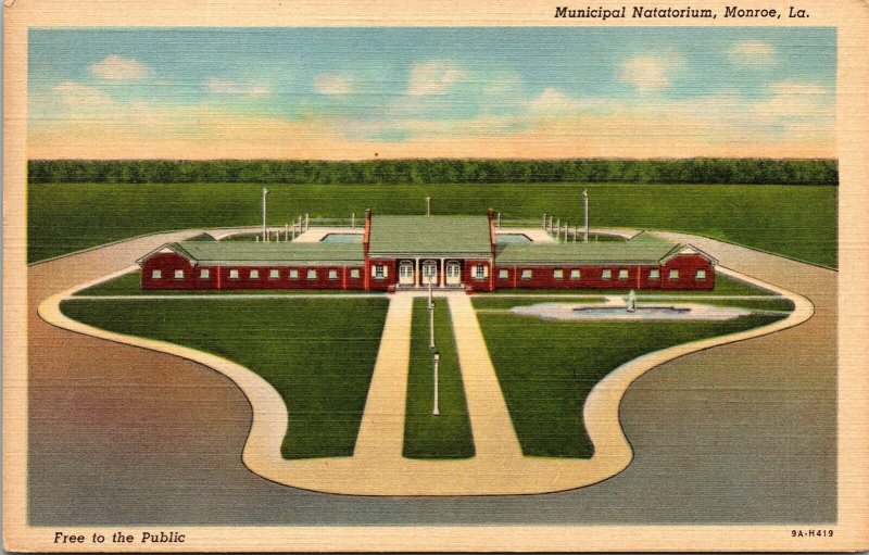 Municipal Natatorium Monroe LA Louisiana Linen Postcard VTG UNP Unused Curteich 